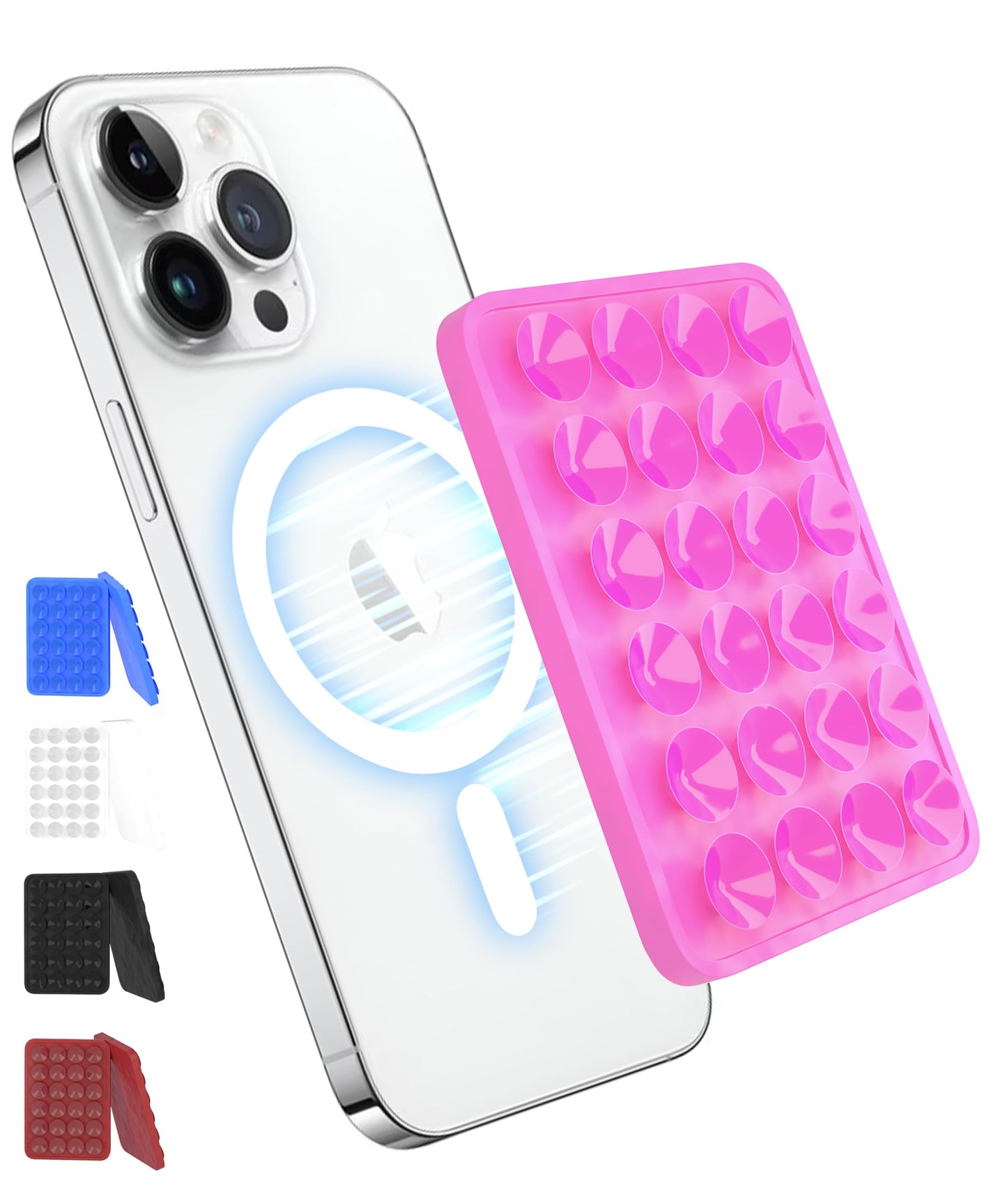 OCTOMAG Magnetic Suction Phone Mount Pink Anti-Slip Silicone Suction Phone Case Hands-Free Mag Suction Holder for iPhone & Android with MagSafe Only iPhone Sticky Grip Ideal for Videos & Selfies!
