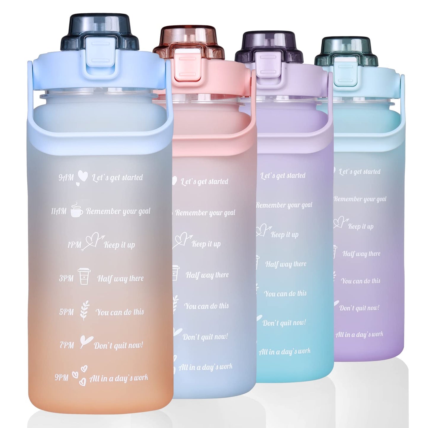 Large Motivational Water Bottle with Straw Time Marker BPA Free for Sport and Fitness (Pink Blue, 64 Oz / Half Gallon)