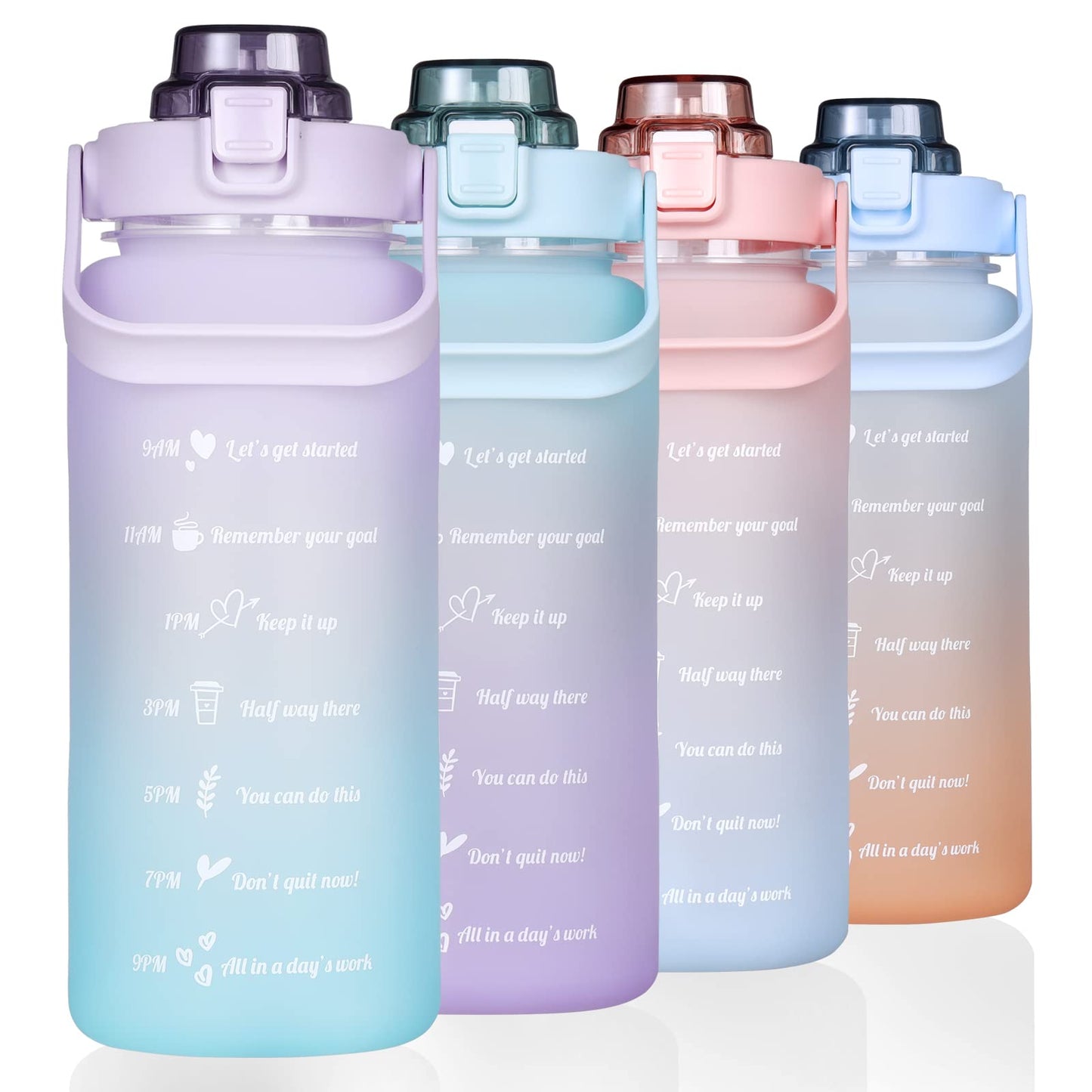 Large Motivational Water Bottle with Straw Time Marker BPA Free for Sport and Fitness (Pink Blue, 64 Oz / Half Gallon)