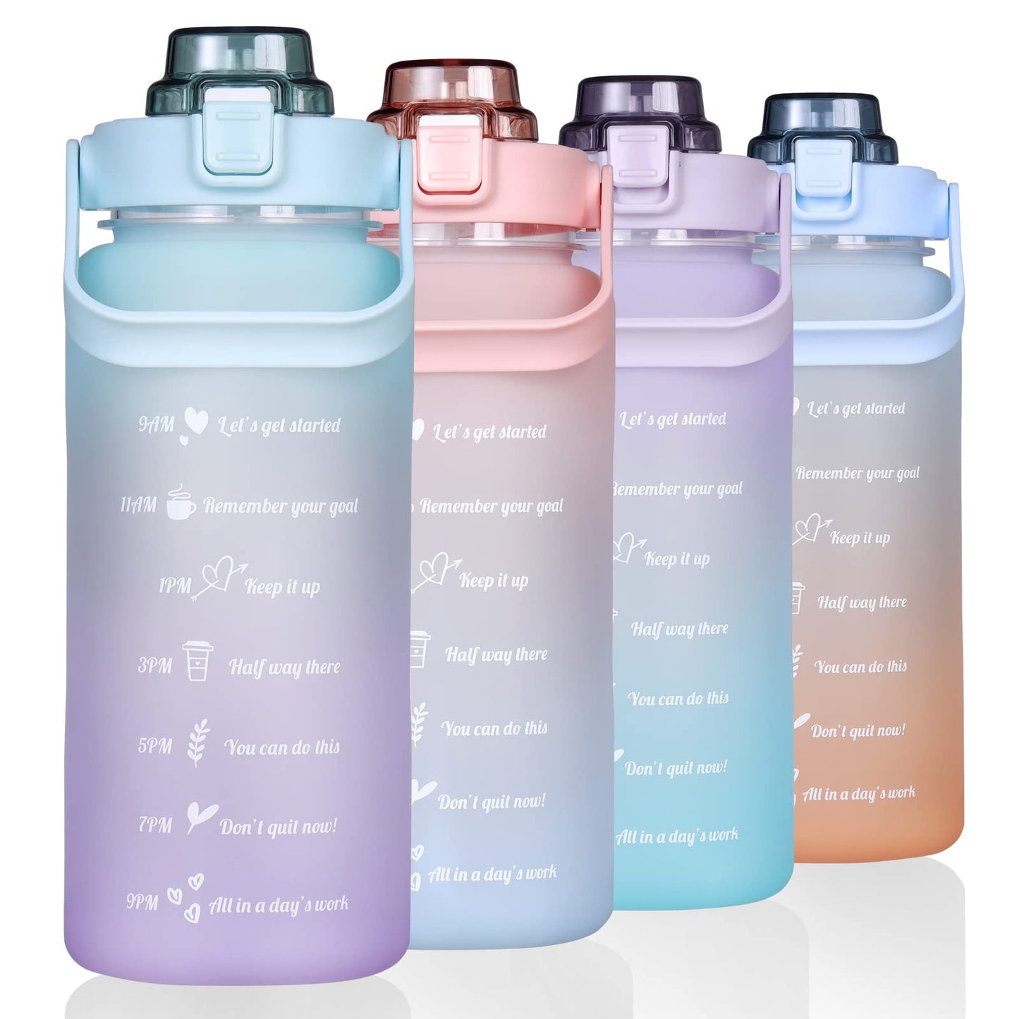 Large Motivational Water Bottle with Straw Time Marker BPA Free for Sport and Fitness (Pink Blue, 64 Oz / Half Gallon)