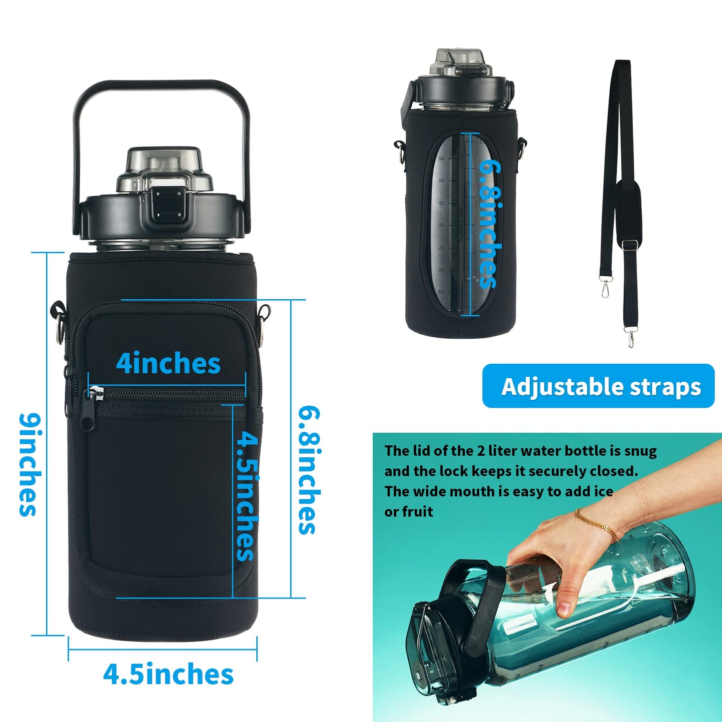 Large Motivational Water Bottle with Straw Time Marker BPA Free for Sport and Fitness (Pink Blue, 64 Oz / Half Gallon)