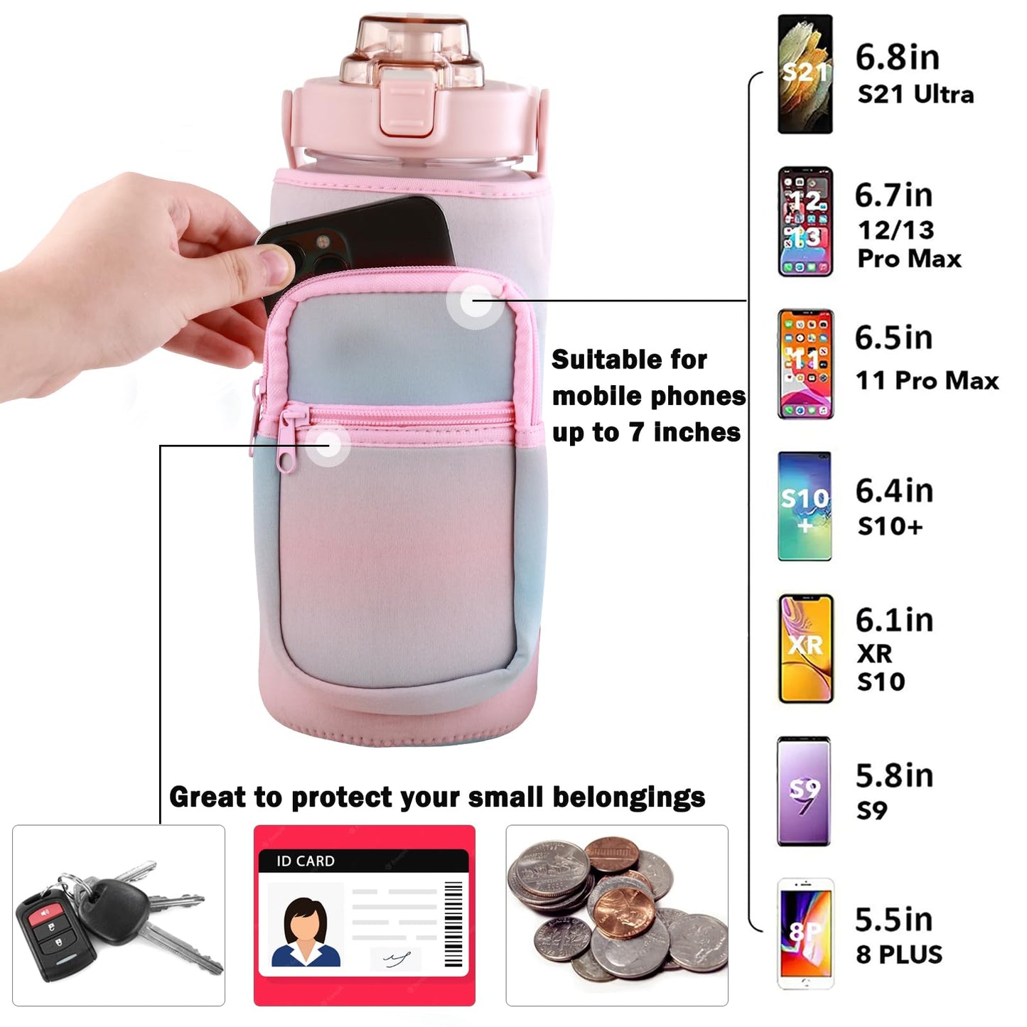 Large Motivational Water Bottle with Straw Time Marker BPA Free for Sport and Fitness (Pink Blue, 64 Oz / Half Gallon)