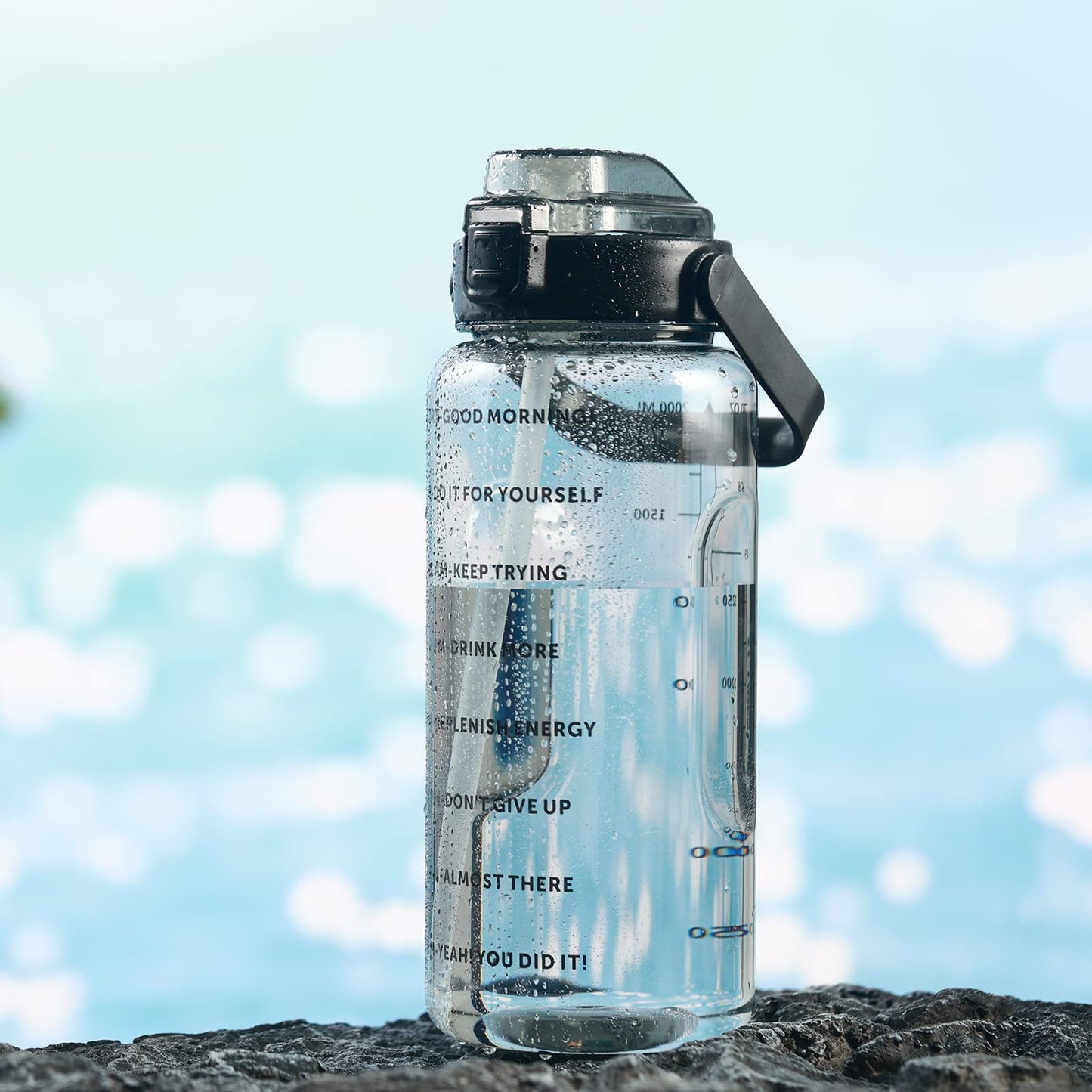 Large Motivational Water Bottle with Straw Time Marker BPA Free for Sport and Fitness (Pink Blue, 64 Oz / Half Gallon)