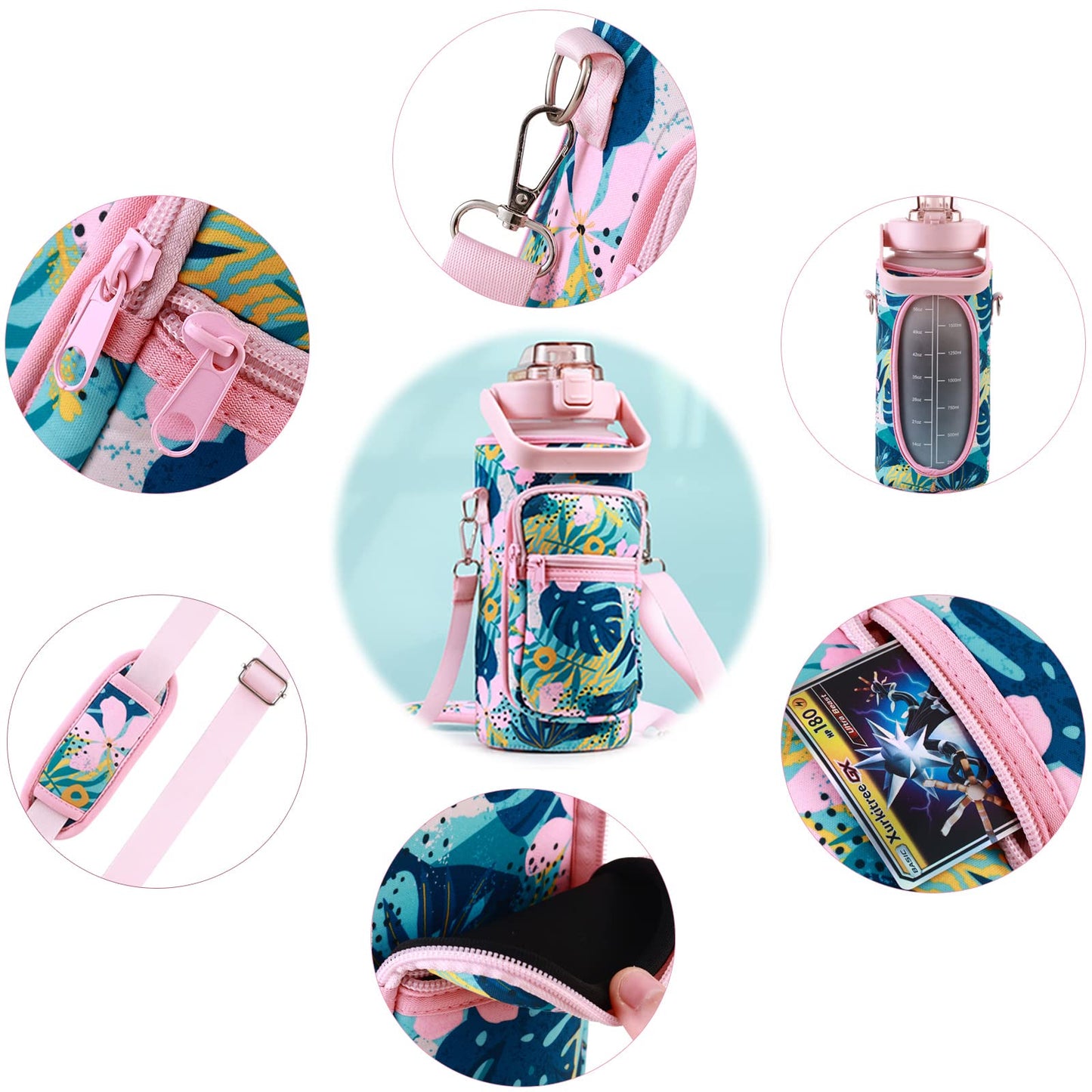 Large Motivational Water Bottle with Straw Time Marker BPA Free for Sport and Fitness (Pink Blue, 64 Oz / Half Gallon)