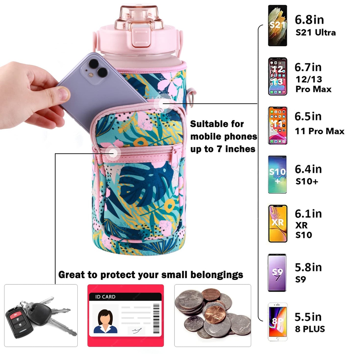 Large Motivational Water Bottle with Straw Time Marker BPA Free for Sport and Fitness (Pink Blue, 64 Oz / Half Gallon)