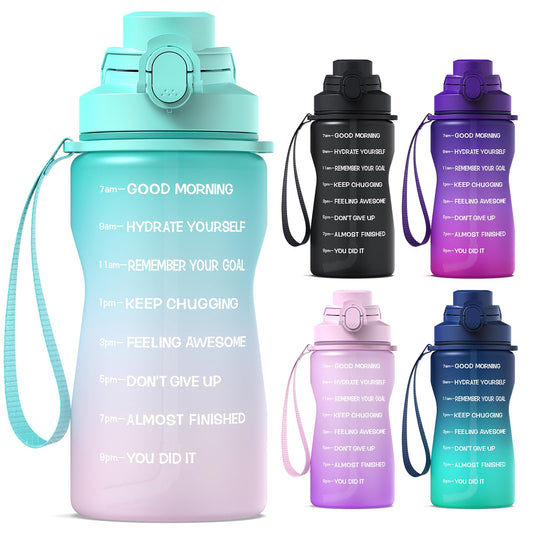 Y&3 64oz Half Gallon Water Bottle with Straw & Time Marker Motivational Water Bottle with Handle Leakproof Tritan BPA Free Water Jug for Fitness Gym Outdoor (Green/Pink Gradient 42oz)