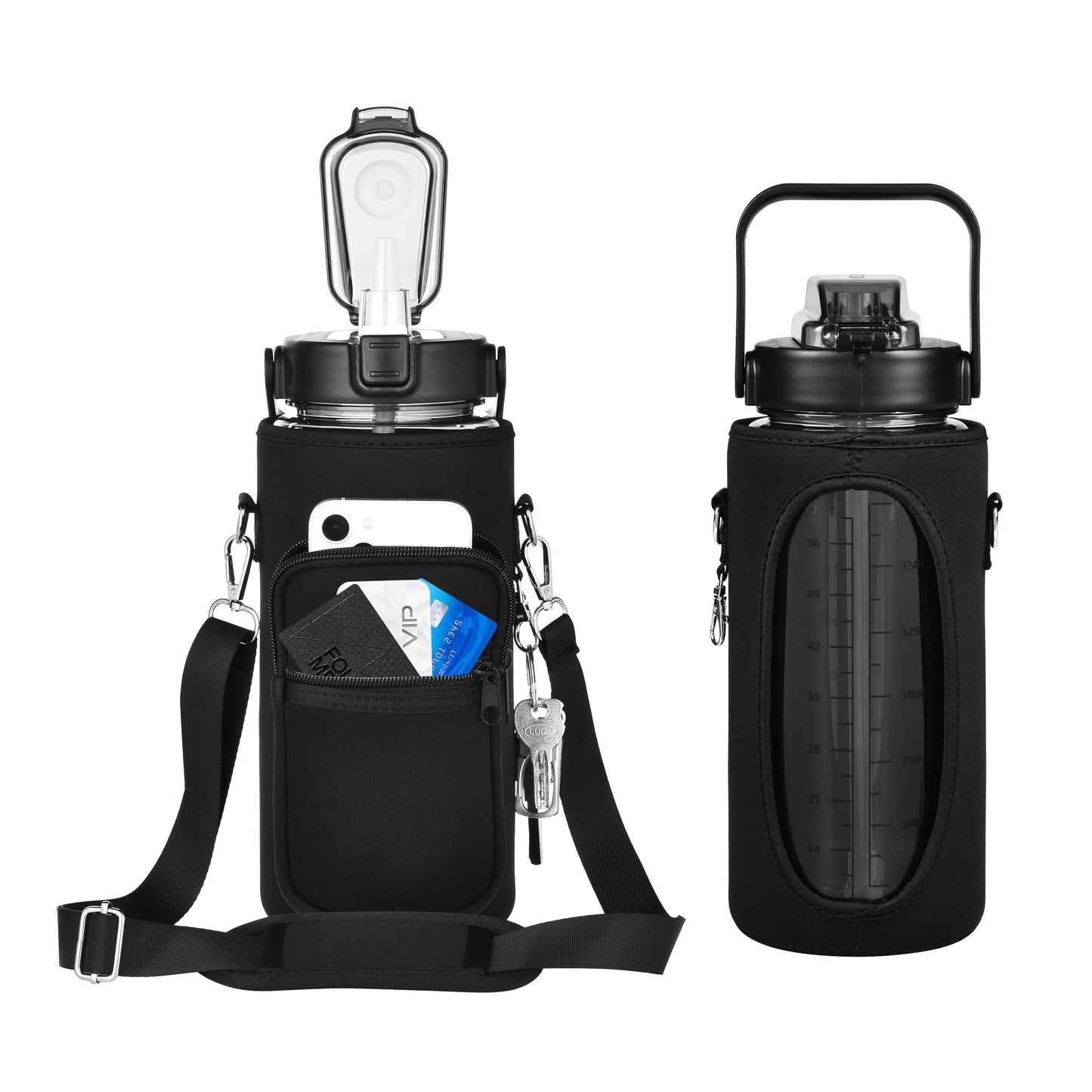 Large Motivational Water Bottle with Straw Time Marker BPA Free for Sport and Fitness (Pink Blue, 64 Oz / Half Gallon)