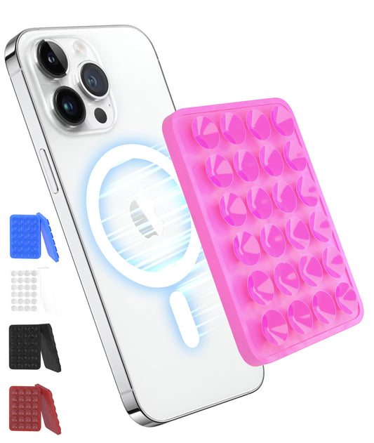 OCTOMAG Magnetic Suction Phone Mount Pink Anti-Slip Silicone Suction Phone Case Hands-Free Mag Suction Holder for iPhone & Android with MagSafe Only iPhone Sticky Grip Ideal for Videos & Selfies!